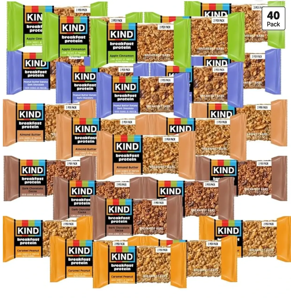 KIND Breakfast Protein Bars Variety Pack – 40 Count (20 Packs, 2 Bars Each)