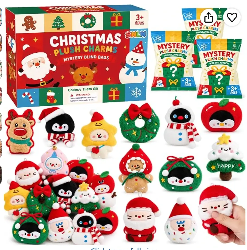 24 Pack Christmas Party Favors for Kids, Plush Keychains Blind Bags