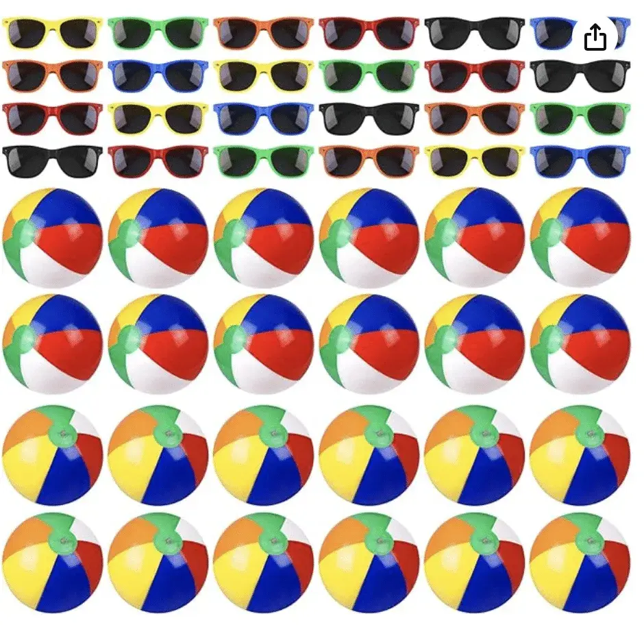 Set of 48 24 Sunglasses 24 Beach Balls Comes with Hand held ball pump for