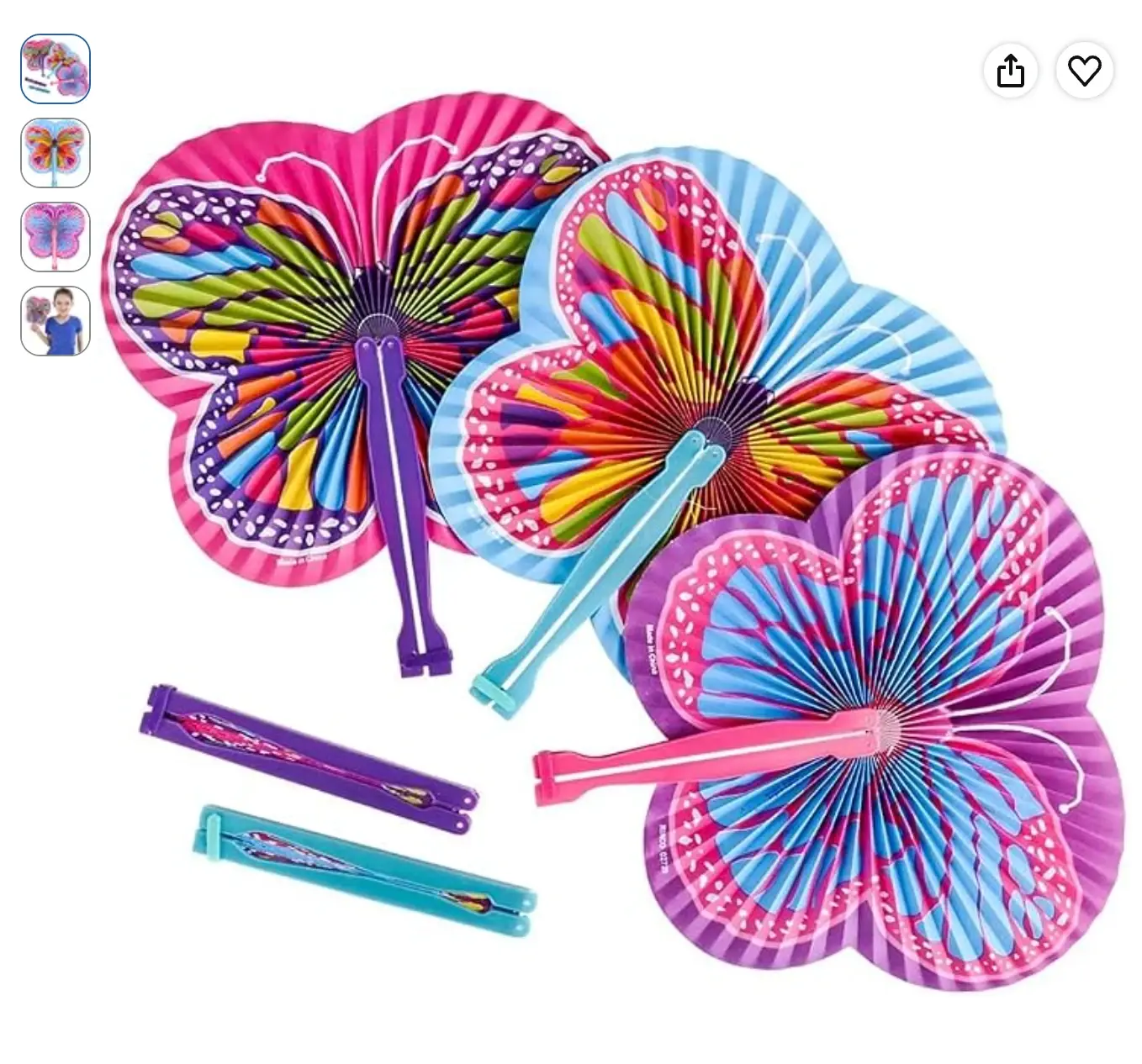 Butterfly Folding Fans - 12 pc - 9.5 Inch Handheld Colorful