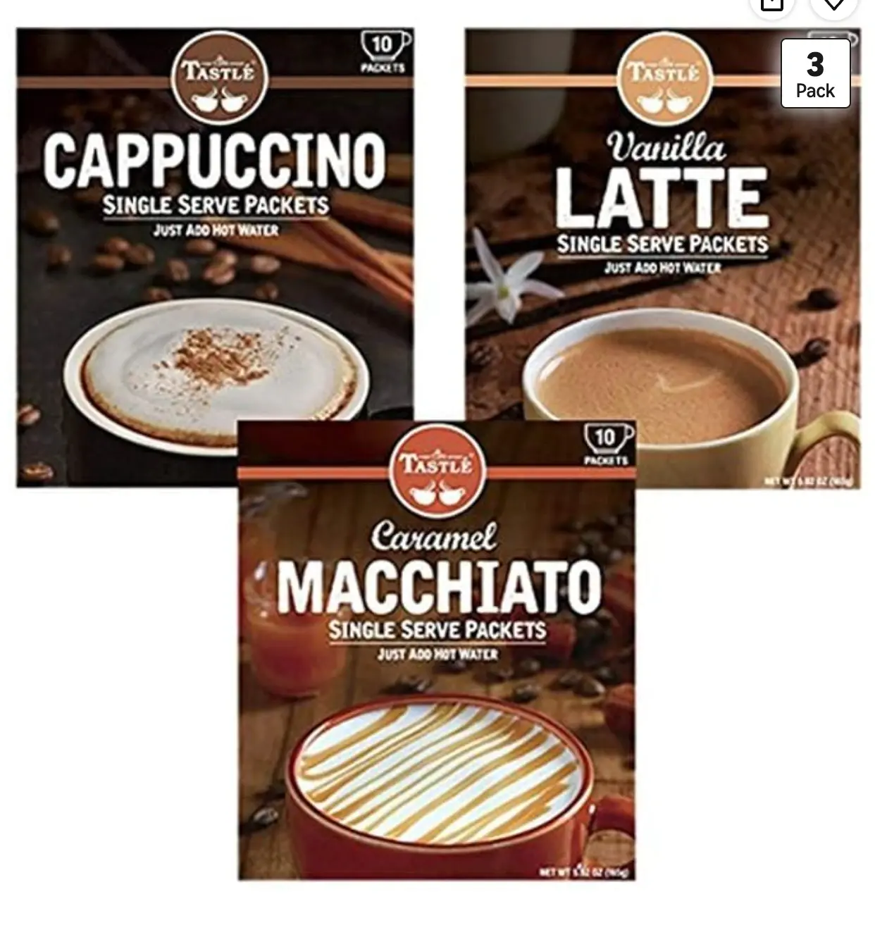 Cafe Tastle Cappuccino, Vanilla Latte, Caramel Macchiato, 30 Piece Assortment
