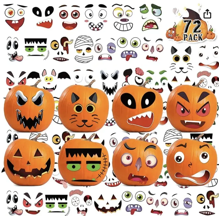 72 pumpkin decorating sticker faces