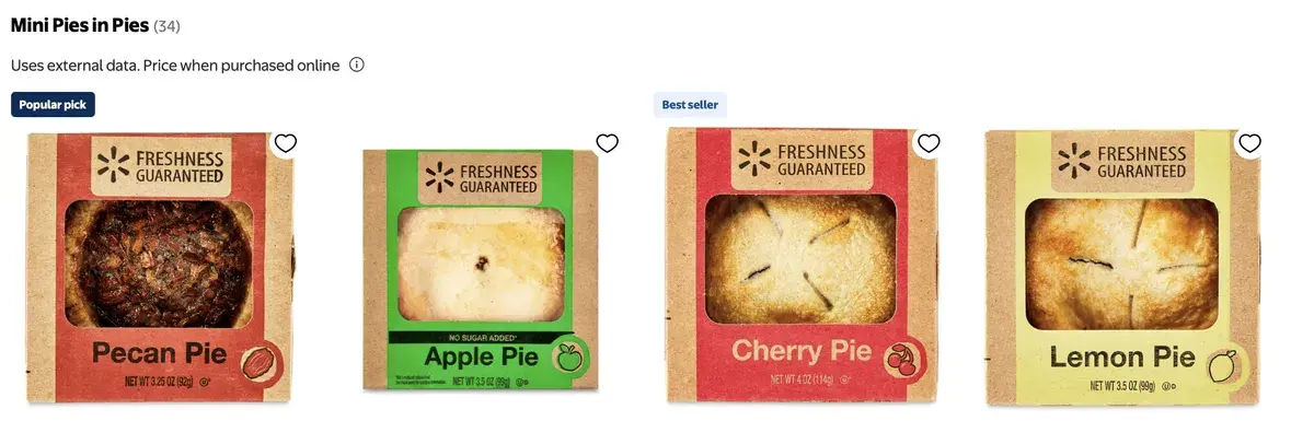 WALMART: Freedom from Worry - 4th of July: 4" Mini Baked Pies: Only $.84 each at WalMart. Lots to choose from, Freshness Guaranteed WalMart Brand: Apple, Cherry, Blueberry, Lemon, Strawberry & Chocolate Creme & Pecan
